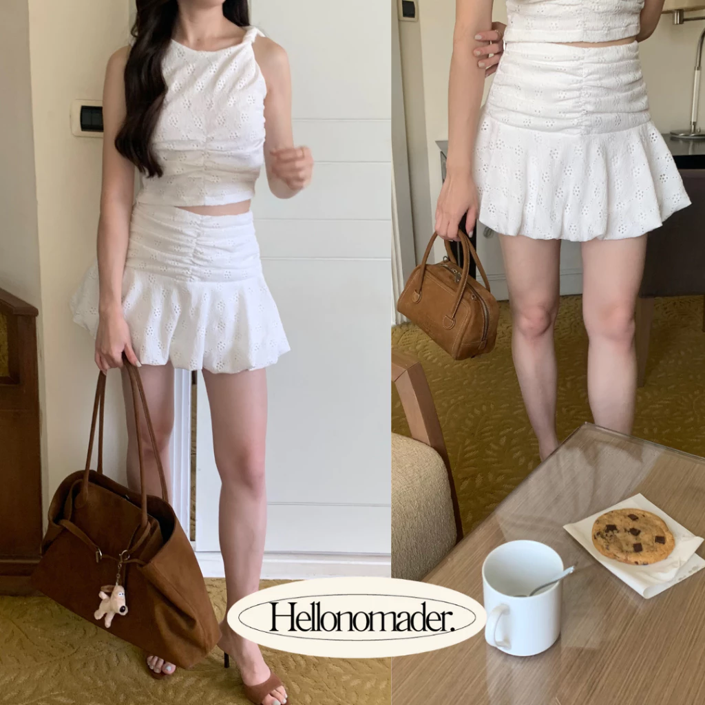 NOMADE.& พร้อมส่ง Automne set {เซตเสื้อม้วนไหล่กับกระโปรงบอลลูน}