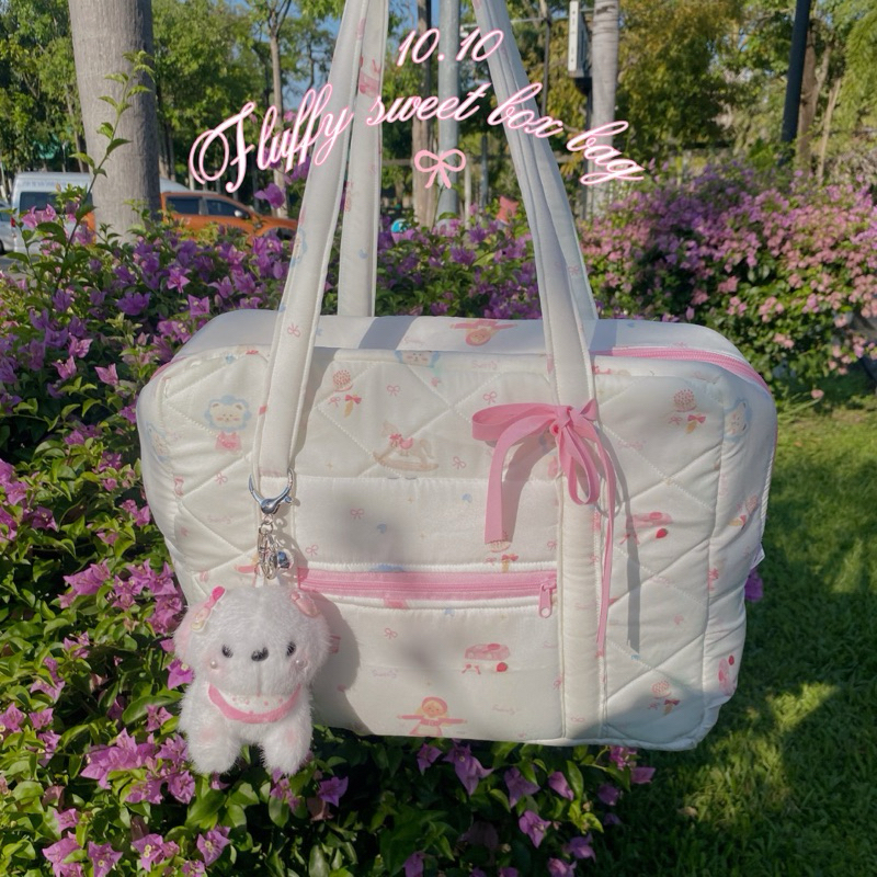 🦢💖🪞Fluffy sweet box ✨ 💘 กระเป๋าผ้าพิมพ์ลายนุ่มนิ่มทรงกล่อง