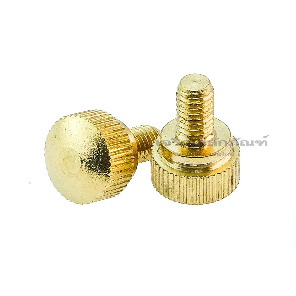 น็อตมือหมุนทองเหลือง หัวทรงกระบอกแบน ฐานสูง ขนาด M6x10 Brass Flat Cylinder Thumb Bolt 1 ตัว