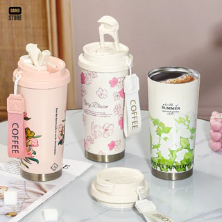 แก้วกาแฟ แก้วน้ำ 500ml. สแตนเลส 316 กระบอกน้ำ กระติกน้ำ Lily of the Valley B0161