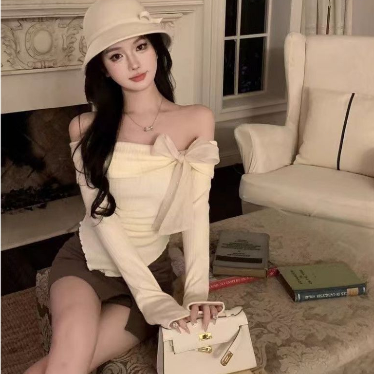 Veewink พร้อมส่งจากกรุงเทพฯ เสื้อสเวตเตอร์คริสต์มาส เสื้อสเวตเตอร์เปิดไหล่ สไตล์เกาหลี สีเรียบ - รูปที่ 2