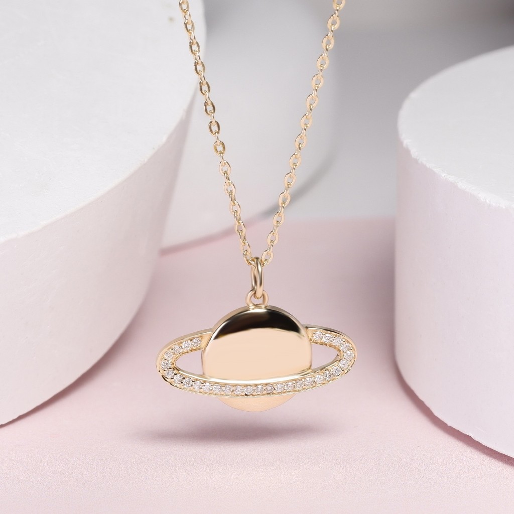 จี้ทองแท้ 9k เพชรแท้ Saturn Planet (ราคาเฉพาะจี้อย่างเดียว)