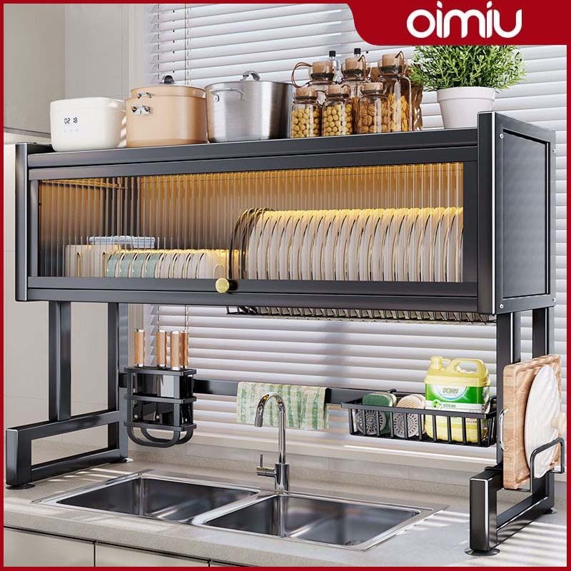 ซื้อ OIMIU<รุ่นอัพเกรด> ชั้นวางจาน ที่วางจาน สแตนเลส <65-75-85-95-105cm> คร่อมอ่างล้างจาน กันฝุ่นที่มีประสิทธิภาพ