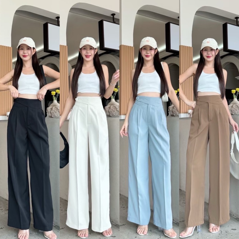 พร้อมส่ง ขากระบอกใหญ่ ดีเทลขอบกระดุมป้าย ผ้าลิลลี่พรีเมียร์ ทรงสวย ผ้าดีทิ้งตัวสวยมากจ้า🥣🧸🌭