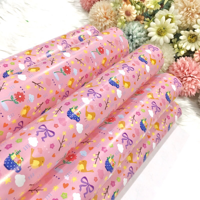 กระดาษห่อของขวัญอาร์ตมัน ลายนกดอกไม้ชมพู ขายขั้นต่ำ 5 แผ่น กลุ่ม 03