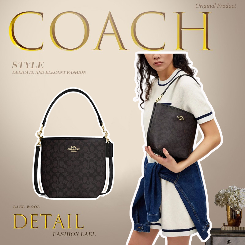 coach พร้อมส่ง กระเป๋าสะพายข้าง/กระเป๋าทรงบัคเก็ตผู้หญิง CT800