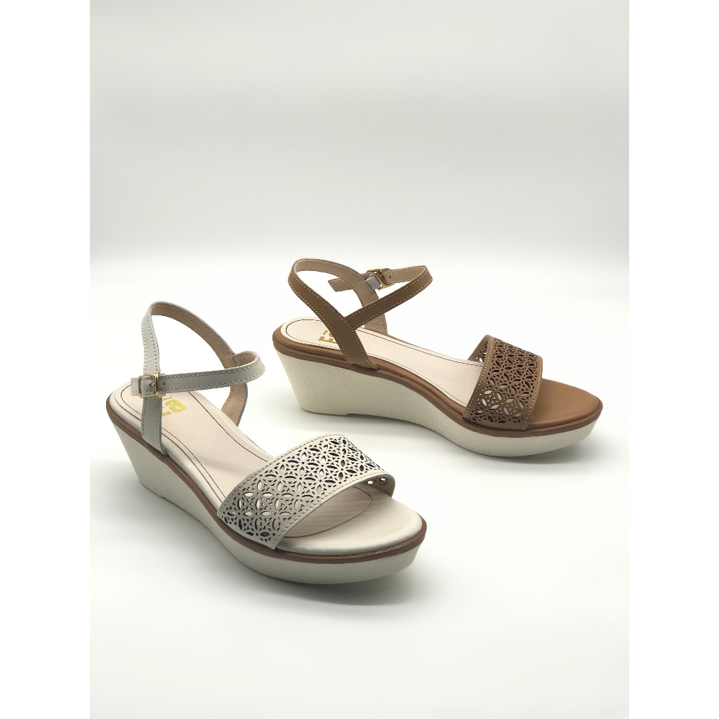 Eastman Pattern Wedge Sandals, Cream/Caramel