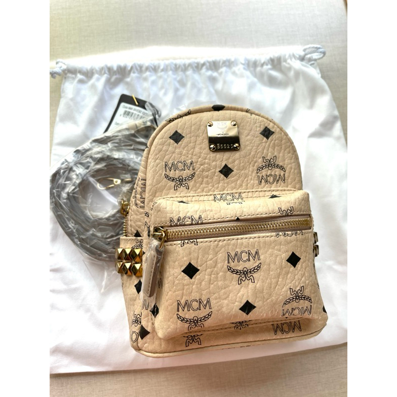 ของใหม่แท้ 💯 Authentic MCM stark mini bagpack - beige