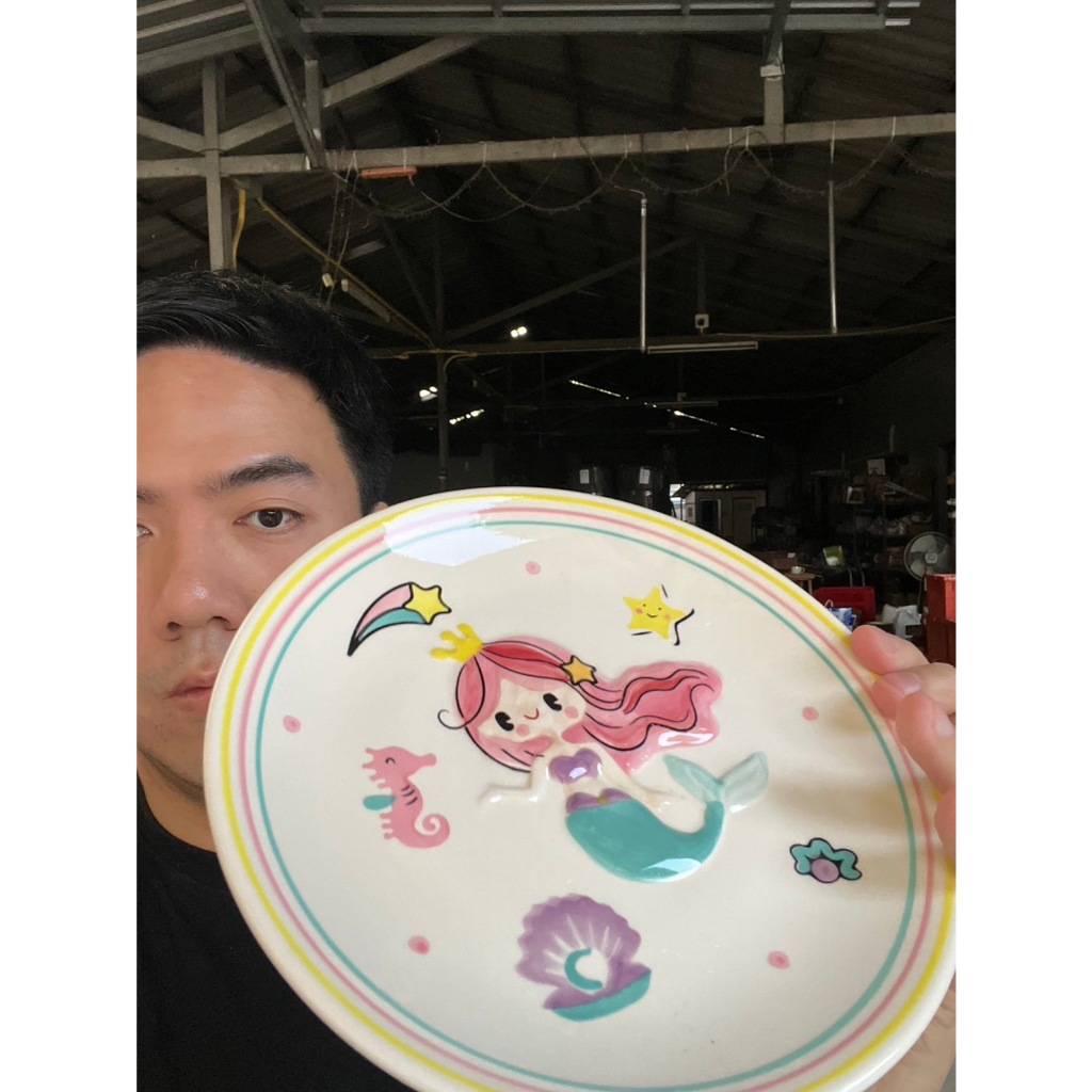 จานเค้ก เซรามิค ขนาด 8 นิ้ว ลายนางเงือก จานขนมสไตล์คาเฟ่มินิมอล เข้าไมโครเวฟได้ ออกใบกำกับภาษีได้