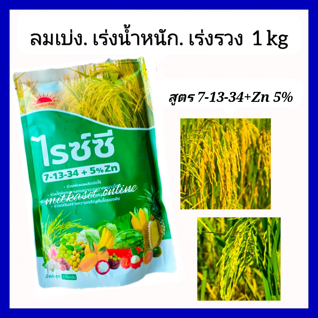 ปุ๋ยเกล็ด ปุ๋ยเร่งดอก เร่งผล ไรซ์ซี 7-13-34 +Zn 5% 1kg. เร่งดอกเร่งหัว เพิ่มแป้ง เพิ่มความหวาน เพิ่ม