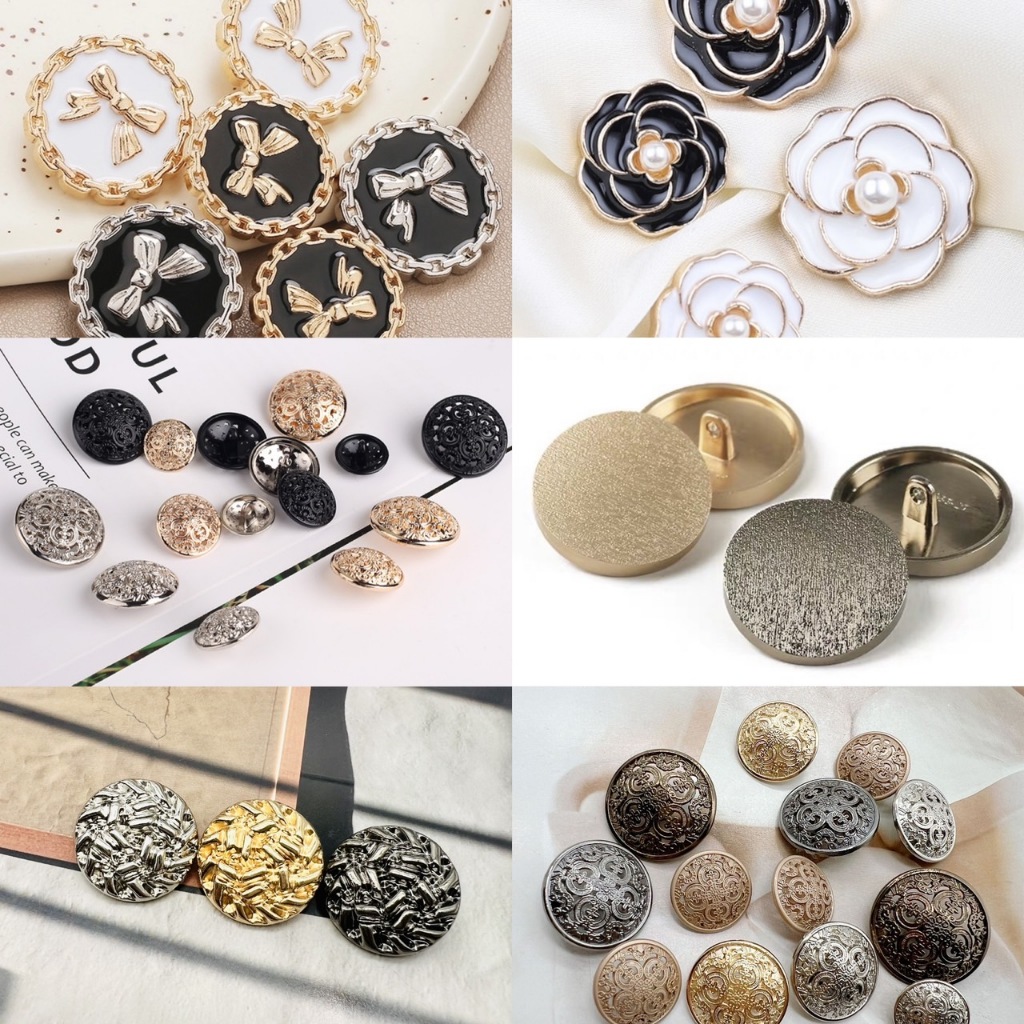 กระดุมโลหะวินเทจ,ทอง,เงิน,ขาว,ดำ ทรงแบน/กลม แฟชั่น ขนาด 18 mm เหมาะกับตกแต่งเสื้อผ้าS6