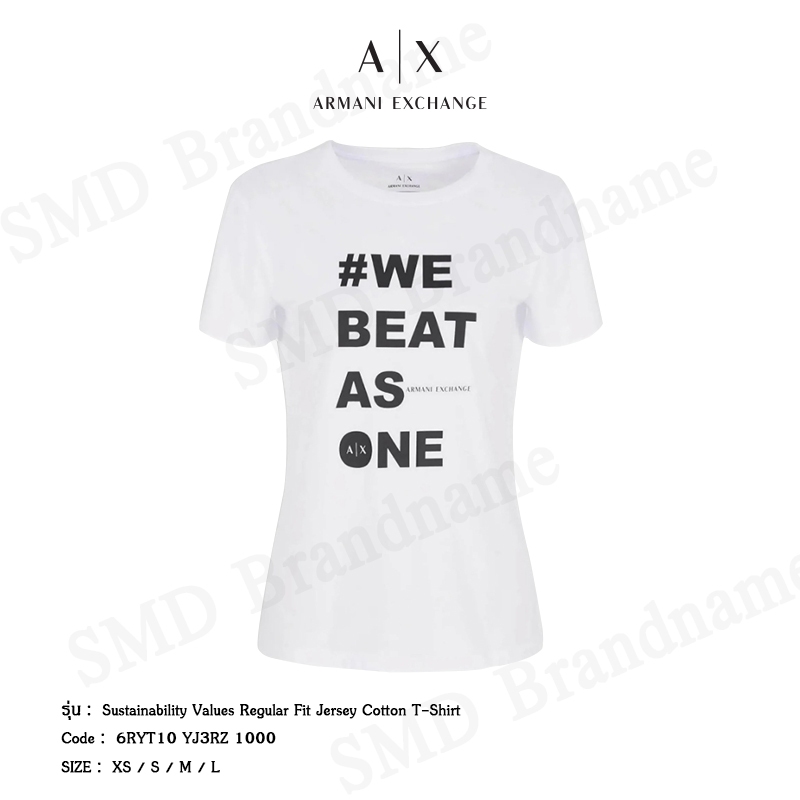 Armani Exchange เสื้อยืดคอกลมผู้หญิงรุ่น Sustainability Values Regular Fit Jersey Cotton T-Shirt Code: 6RYT10 YJ3RZ 1000