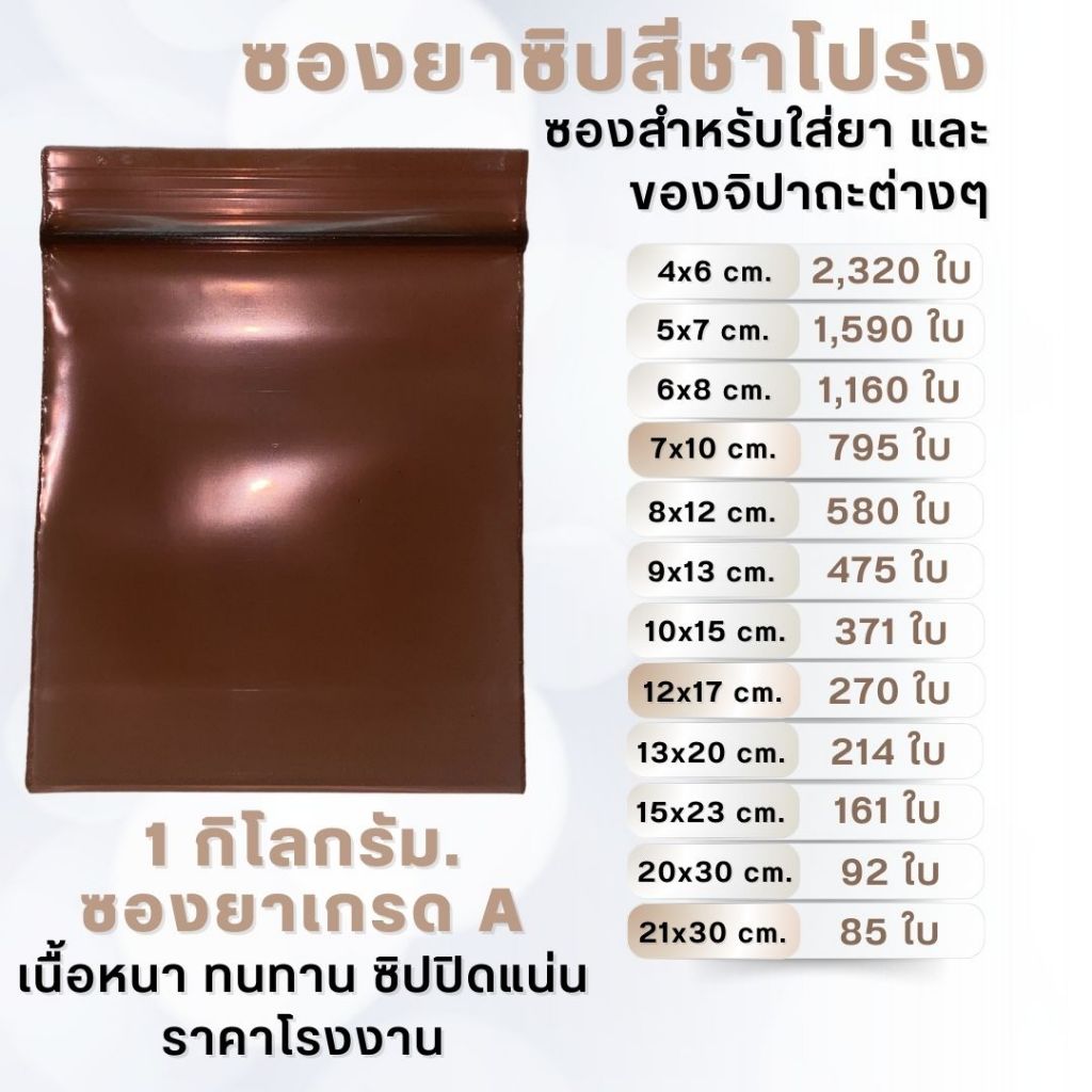 ถุงซิปสีชาโปร่ง คุณภาพดี เกรด A เเพค 1 กก