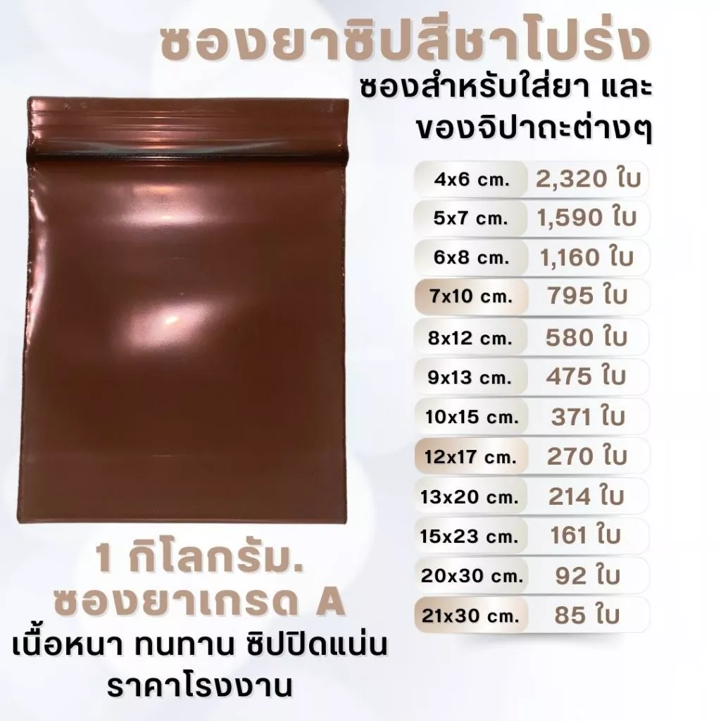 ถุงซิปสีชาโปร่ง คุณภาพดี เกรด A เเพค 1 กก