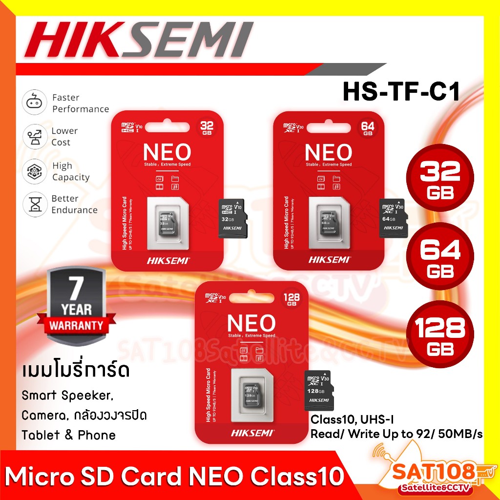 HIKSEMI NEO microSD Card ความจุ 32GB/64GB/128GB เมมโมรี่การ์ด สำหรับกล้องวงจรปิด มือถือ อุปกรณ์อื่นๆ