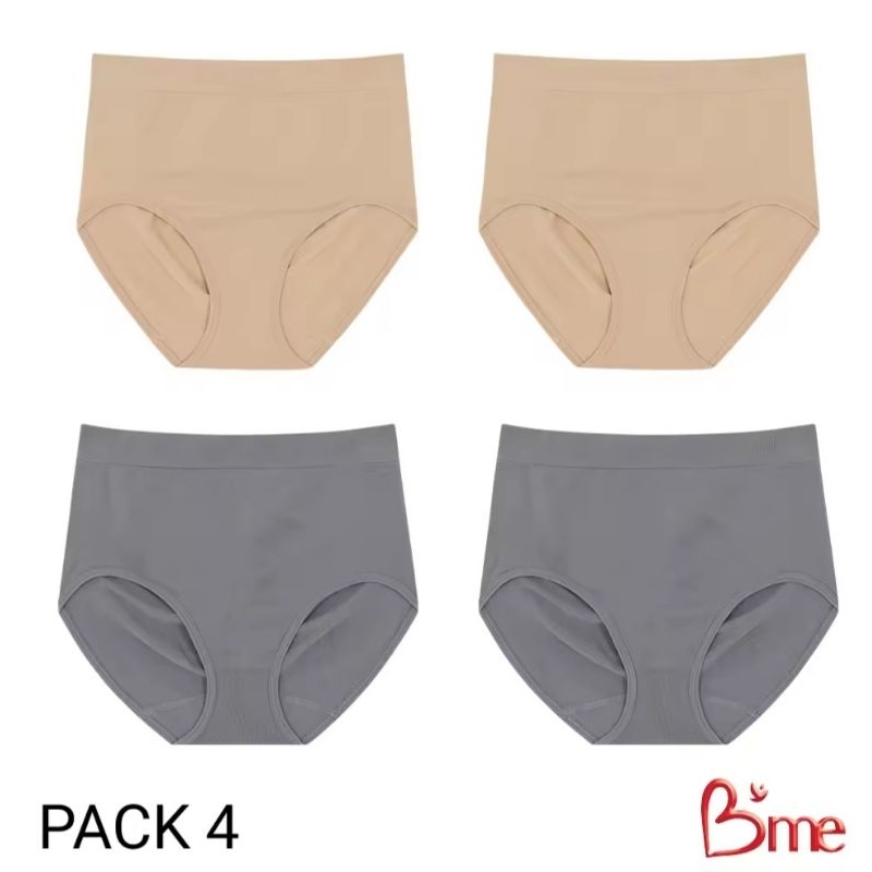 B’me กางเกงในรุ่น ME7A97 (แพ็ก 4ตัว) สีเทา สีนู้ด  เอวสูงเต็มตัว Free Size