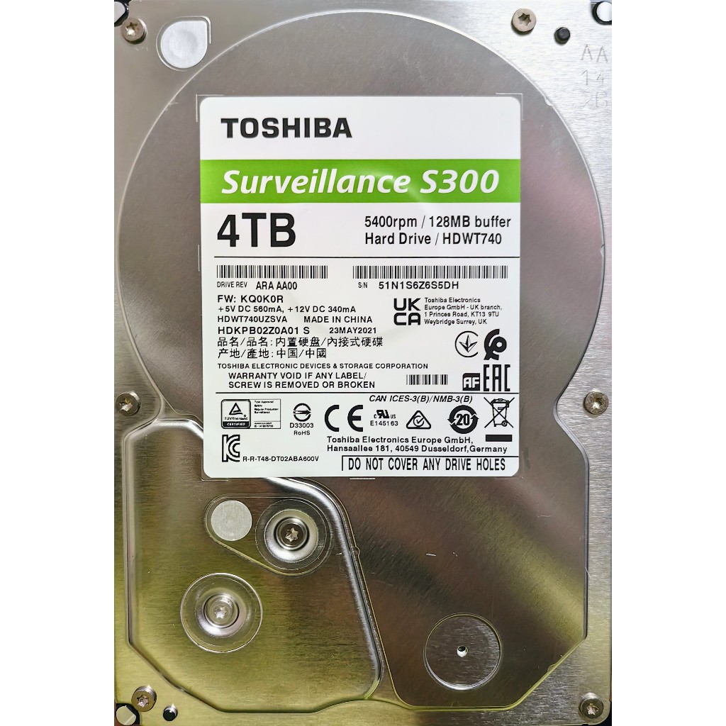 ฮาร์ดดิสก์ Toshiba 4 TB HDD TOSHIBA S300 CCTV ใช้งานปกติ ประกัน30วัน