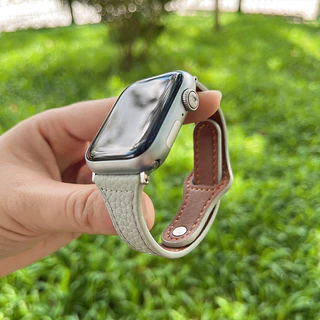 สายนาฬิกาหนังแท้ เหมาะสำหรับ iwatch11/10/9/8/7/6/5/4/3/2/1se ตะปูเดี่ยว สายรัดสีทึบขนาดเล็ก 49/46/45/44/42/41/38/40mm
