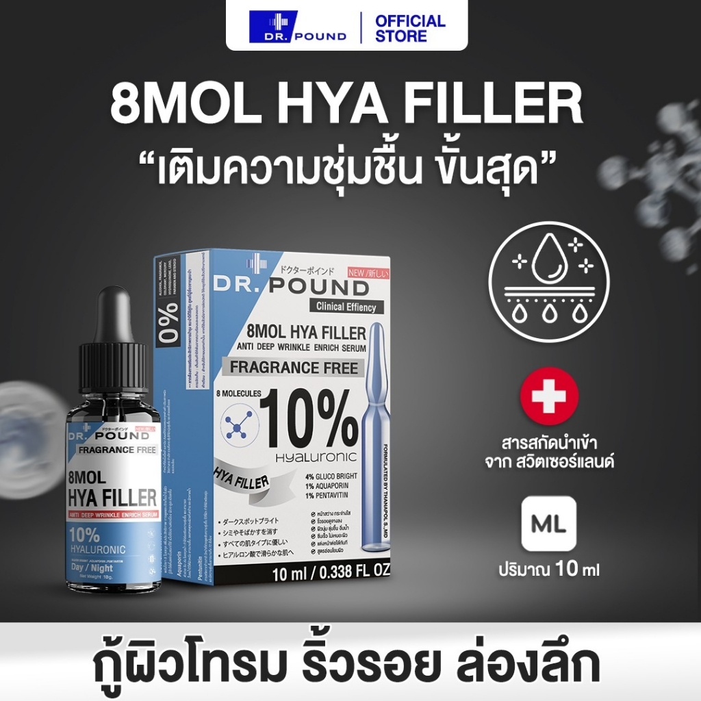 [1-4 กล่อง] DR.POUND 10% HYA FILLER ฟิลเลอร์แบบทา 10g