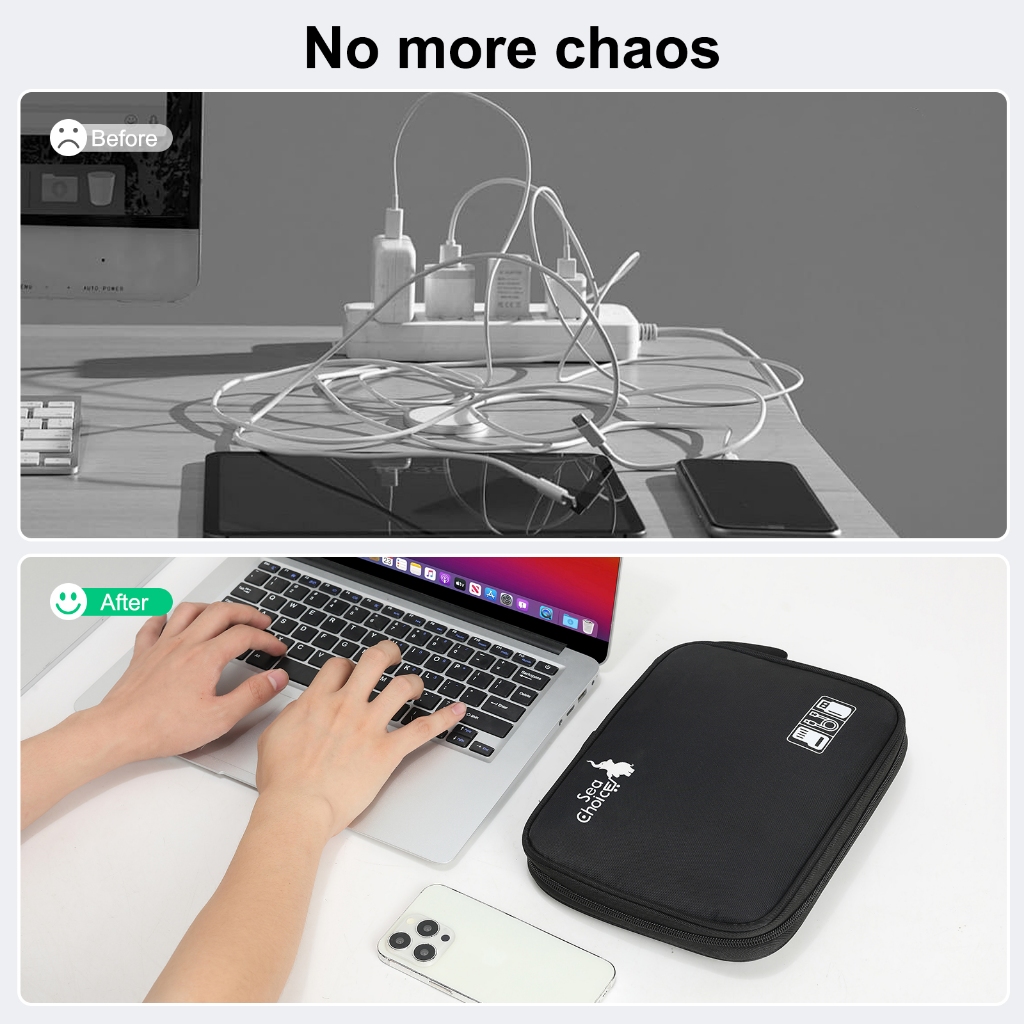 SeaChoice กระเป๋าอิเล็กทรอนิกส์มัลติฟังก์ชั่น กระเป๋าเก็บสายไฟแบบพกพากันน้ำสำหรับเครื่องชาร์จ สายไฟ สิ่งของ อะแดปเตอร์