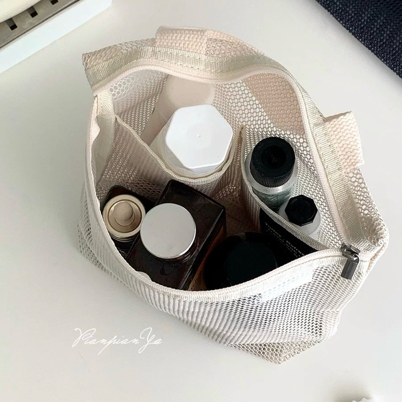 พร้อมส่ง🍑 กระเป๋า Travel bag กระเป๋าจัดระเบียบ มีหูหิ้ว กระเป๋าเครื่องสำอางค์ มินิมอล กระเป๋าตาข่าย 04073