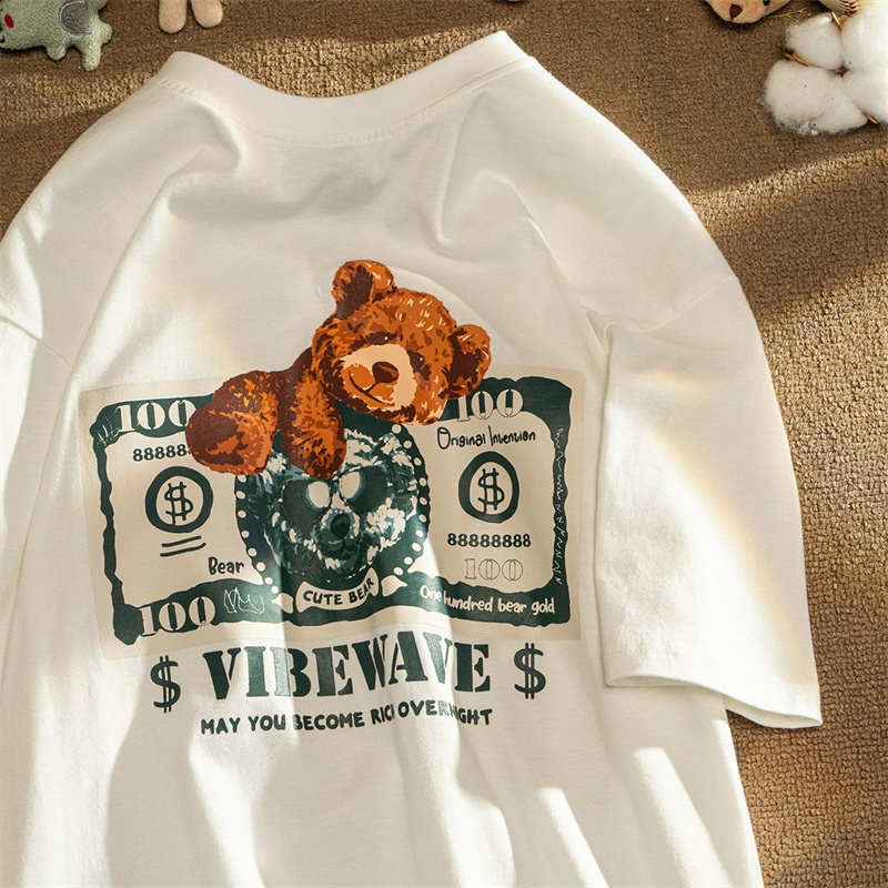 UT ขายดี เสื้อ โอเวอร์ไซส์ Oversizeผ้าฝ้าย100% ลาย ดอลลาร์สหรัฐ bear ผ้าคอตตอน ผ้าฝ้ายใส่สบาย สไตล์สตรีทพิมพ์ VIBEWAVEE