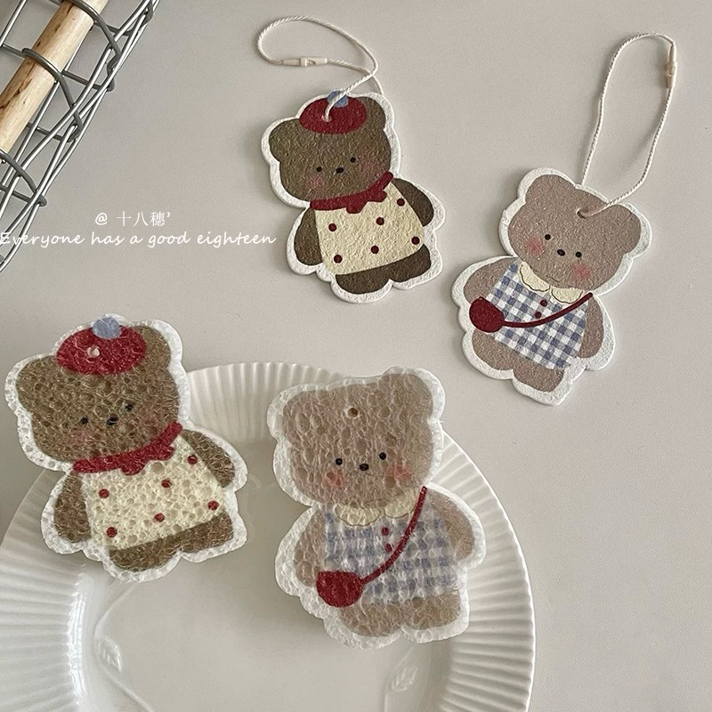 พร้อมส่ง🧸💓 ฟองน้ำล้างจาน Little Bear น้องหมี ฟองน้ำเยื่อไม้ไผ่ บีบอัด ฟองน้ำพองตัว dishwashing sponge 60027