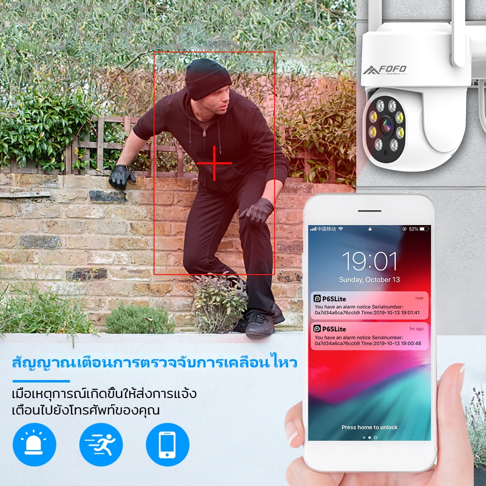 4K กล้องวงจรปิดไร้สาย PTZ WiFi IP Camera 1080P กันน้ำ IP67 กล้องวงจร ภาพสี Automatic tracking detection