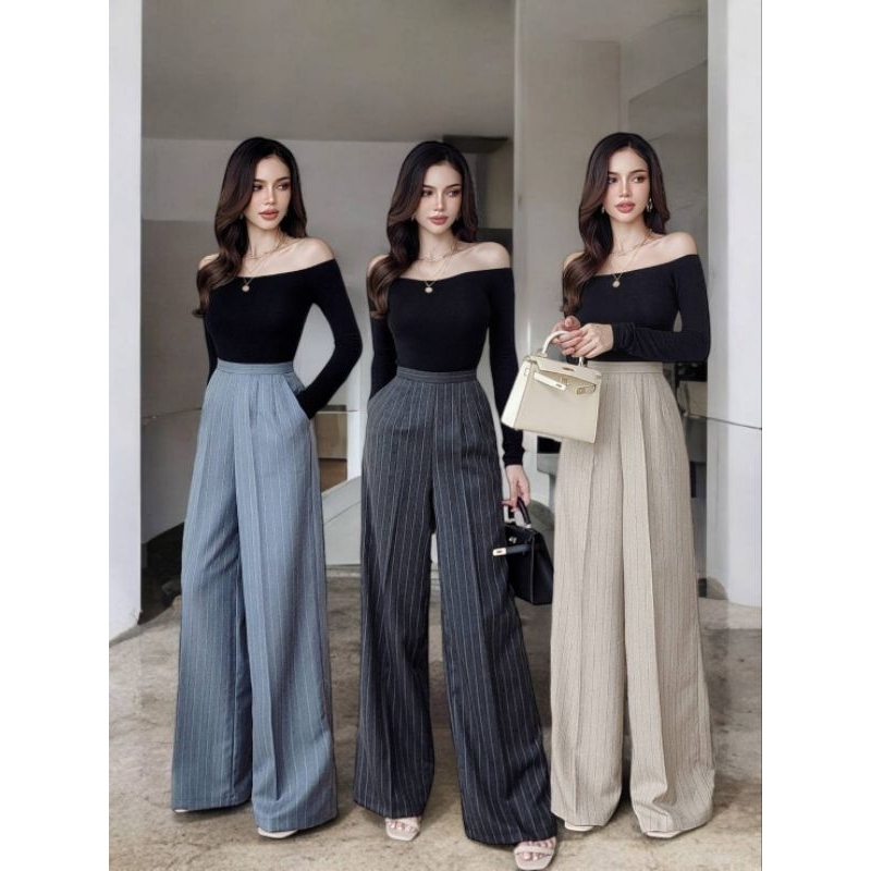 #COTTON CANDY 🍭ขายาวริ้ว ขอบเอวเล็ก New Cuba korea pants