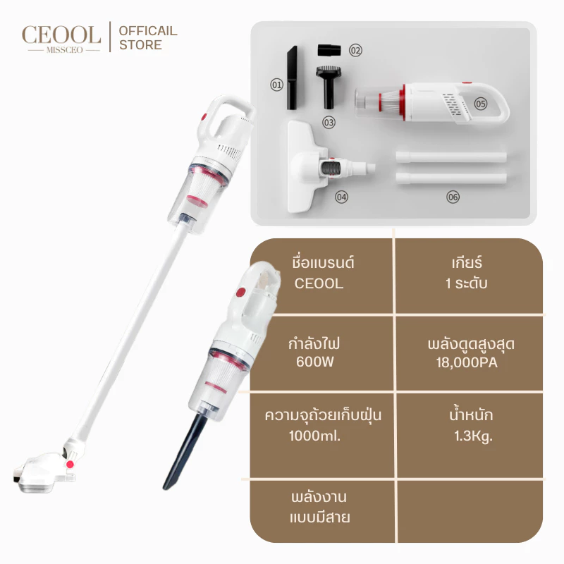 CEOOL เครื่องดูดฝุ่นแบบมีสาย 18000pa thumbnail 10