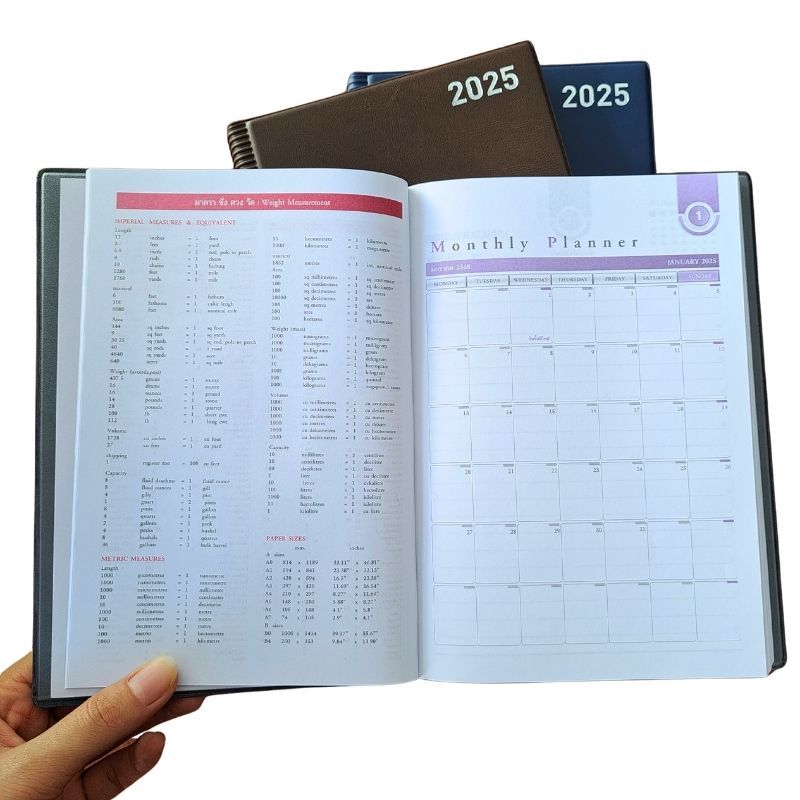 สมุดจดไดอารี่ปี 2025/2568 ปกหนัง ขนาด A5 หน้าละวัน ซิลเวอร์พินส์ DX503 เนื้อกระดาษสีขาว