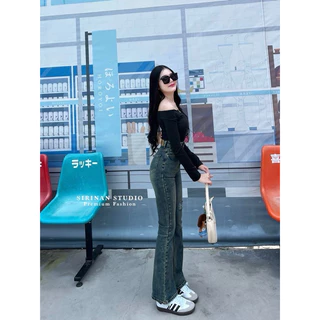 New รหัส201 กางเกงยีนส์ทรงขาม้า ผ้ายืดผ้ายกกระชับเอวสูง ป้าย SIRINAN STUDIO