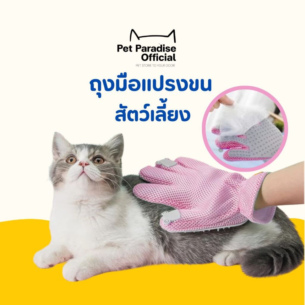 🌈PetParadise.th✨ถุงมือแปรงขนสัตว์เลี้ยง 3in1 ช่วยลดปริมาณขนที่หลุดร่วง ทำให้น้องขนนุ่มสวย และช่วยนวดผ่อนคลายได้