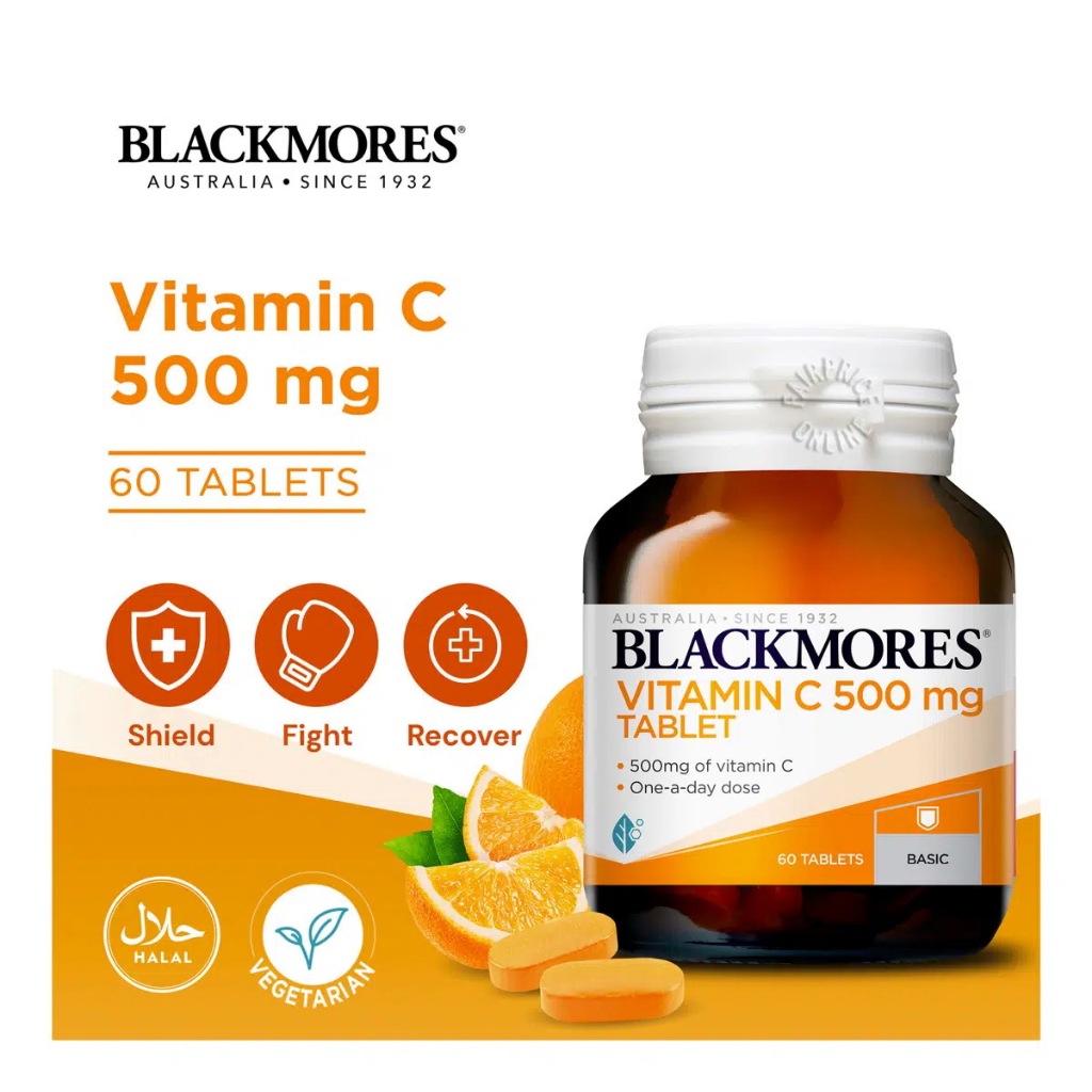 Blackmores Vitamin C 500 mg. (30 | 60 เม็ด) แบลคมอร์ส วิตามินซี-500mg.