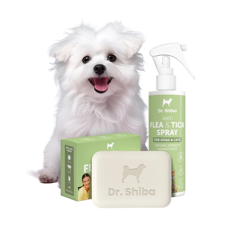 Dr.Shiba ดร.ชิบะ สเปรย์+สบู่ป้องกันเห็บและหมัด Anti Flea and Tick Spray+Soap สำหรับสุนัขและแมว (แพ็ค 2 ชิ้น)