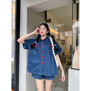 BY IRA🔥พร้อมส่ง🔥 (1006/202/4002) เสื้อเซิ้ตกระดุม+กางเกง เนื้อผ้ายีนส์แท้ ผ้าไม่คัน ชุดเซตสั้นยีนส์ เนื้อผ้านิ่ม ใส่บาย