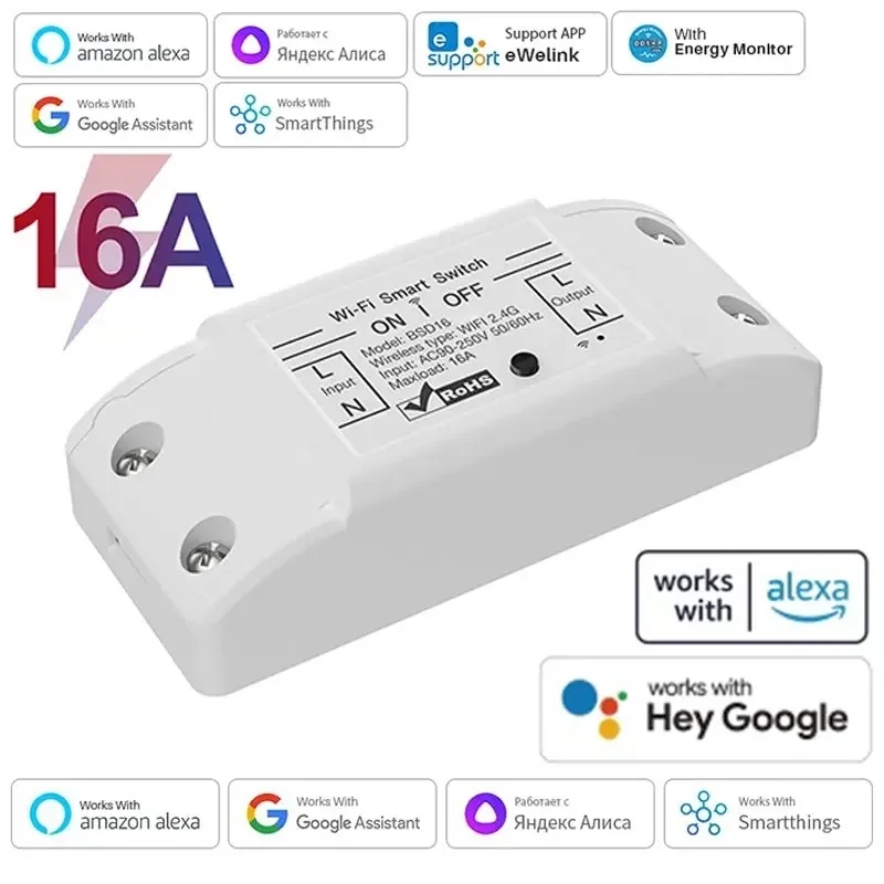 สวิตช์ไร้สาย 16A สมาร์ทไลฟ์ Google Smart Switch รีโมทคอนโทรลพร้อม APP กันน้ำสมาร์ทโฮมสวิตช์ wifi Alexa