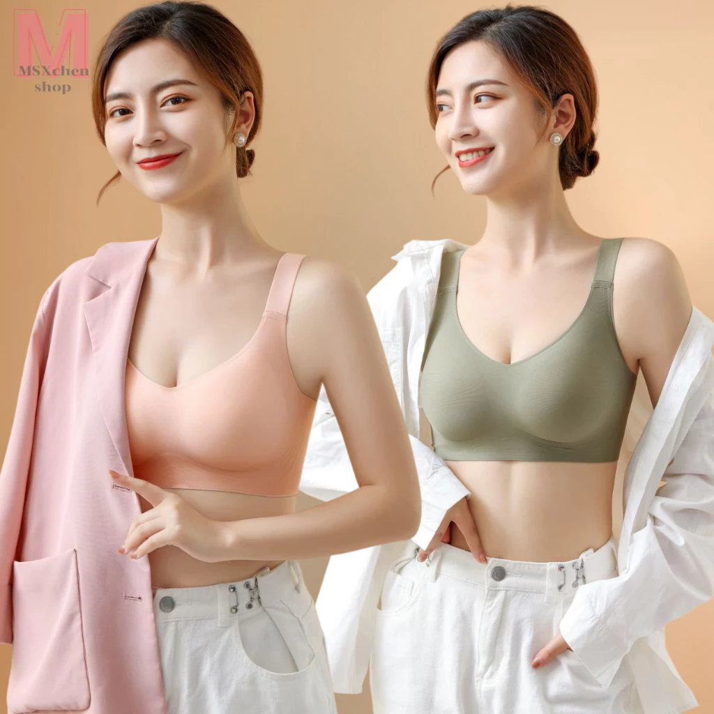 บราไร้โครงผู้หญิง B-105 ชุดชั้นในบราไร้โครง เสื้อในผ้าลื่นใส่สบาย ตะขอหลัง มีฟองน้ำเสริม สินค้าตกปก พร้อทส่งจากไทย