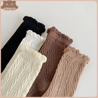 [พร้อมส่ง] ถุงเท้าข้อกลางสไตล์ญี่ปุ่นขอบมนหยัก มี 6 สี น่ารักมินิมอลคลุมโทน ผ้าฝ้ายใส่สบายได้หลายลุค : MiniMilwʕ•ᴥ•ʔ