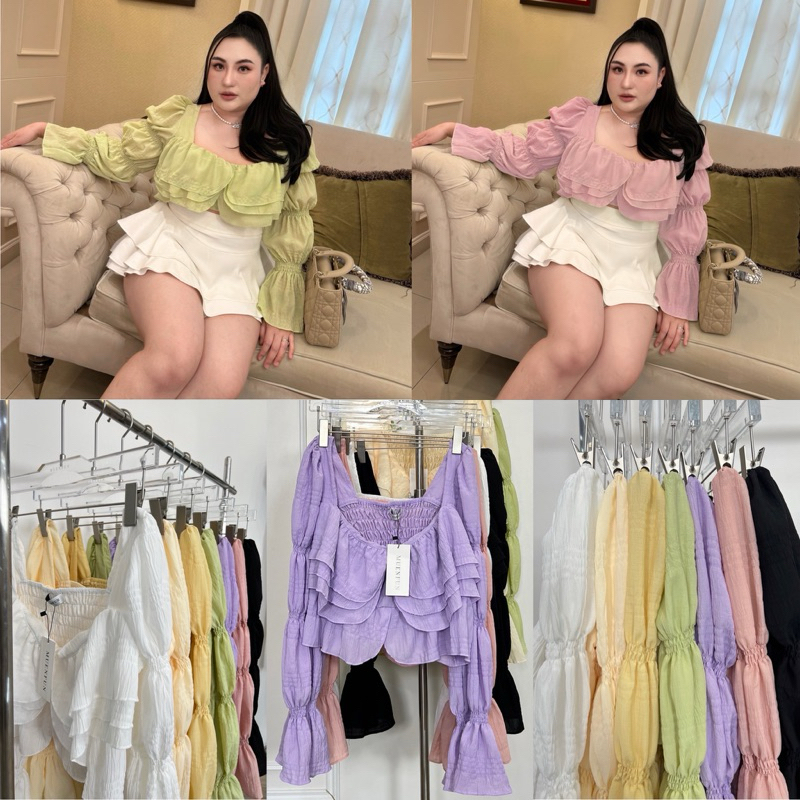 เข้าเพิ่ม พร้อมส่งค่า/MF/ ครอปสาวอวบ ระบายชั้นๆ แขนญาญ่า #เสื้อผ้าไซส์ใหญ่ สาว อ้วน พลัสไซส์