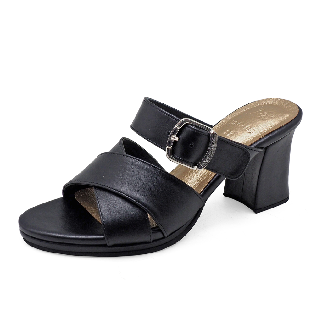 TAYWIN(แท้) รองเท้าแตะส้นสูงหนังแท้ ผู้หญิง รุ่น HSC-98 หนังนิ่มดำ