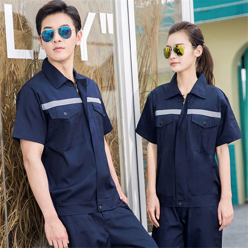 เสื้อแขนสั้น เสื้อช่าง เสื้อทำงาน ชายและหญิง ชุดทำงานแขนสั้นมีแถบสะท้อนแสง