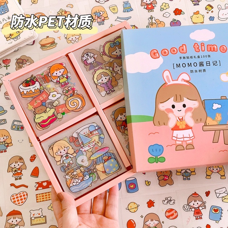 สติ๊กเกอร์ สุ่มลายMomo&Chiikawa สติ๊กเกอร์ ลายน่ารัก สติกเกอร์ติดสมุดโน๊ต ตกแต่งเคสมือถือ กระเป๋า สติกเกอร์และป้ายลาเบล