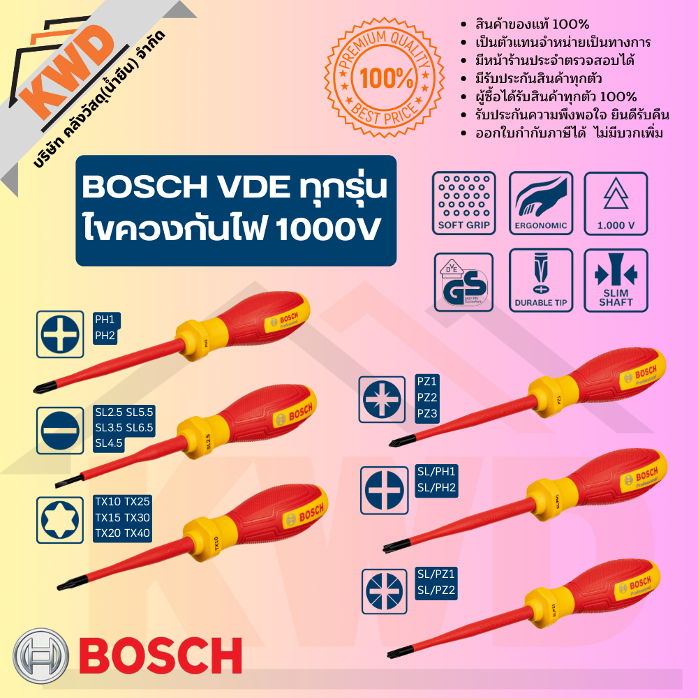 ไขควงกันไฟ ไขควงหุ้มฉนวน ไขควงVDE คุณภาพสูง BOSCH รุ่นปี 2024