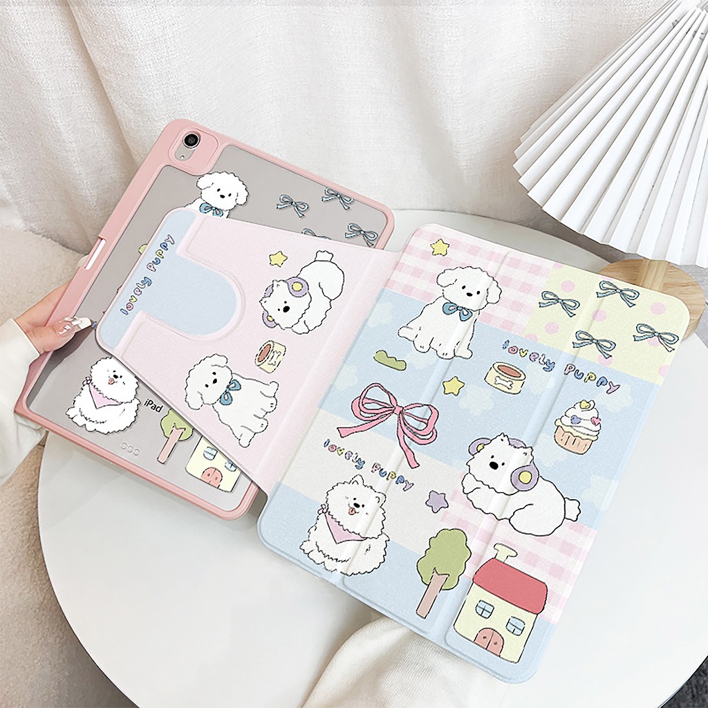 ⚡พร้อมส่ง⚡เคสไอแพด Air8 Gen12 Gen11 Air6 ที่ใส่ปากกา โบว์ริบบิ้นลูกสุนัข เคสiPadหมุน 360° Air7 11/13 ราคา ถูกที่สุด ดีลบีเคเค แกลเลอรีภาพที่ 6