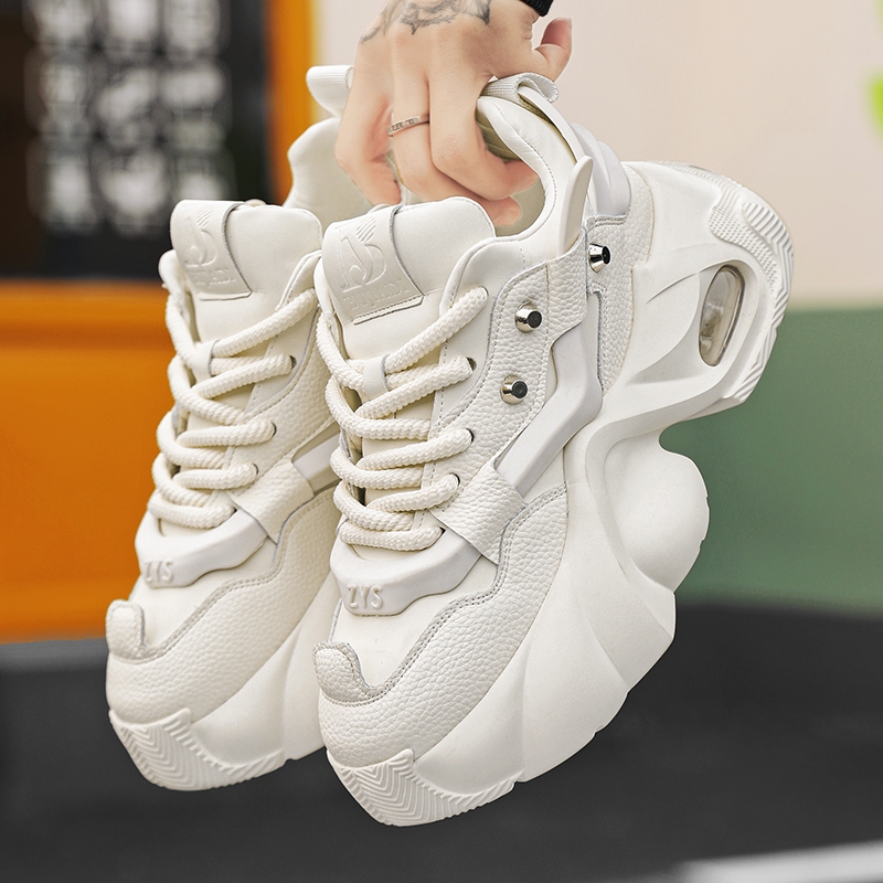【Venous】2025 รองเท้าผ้าใบสีขาวหนาสำหรับผู้ชาย รองเท้าผ้าใบแบบเป็นกันเองสำหรับผู้ชาย รองเท้ากีฬายางสำหรับผู้ชาย