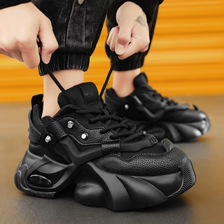 【Venous】2025 รองเท้าผู้ชายสีดำแบบหนาปี รองเท้าผ้าใบแบบเป็นกันเอง รองเท้ากีฬาผู้ชายพื้นยาง Size 37-46