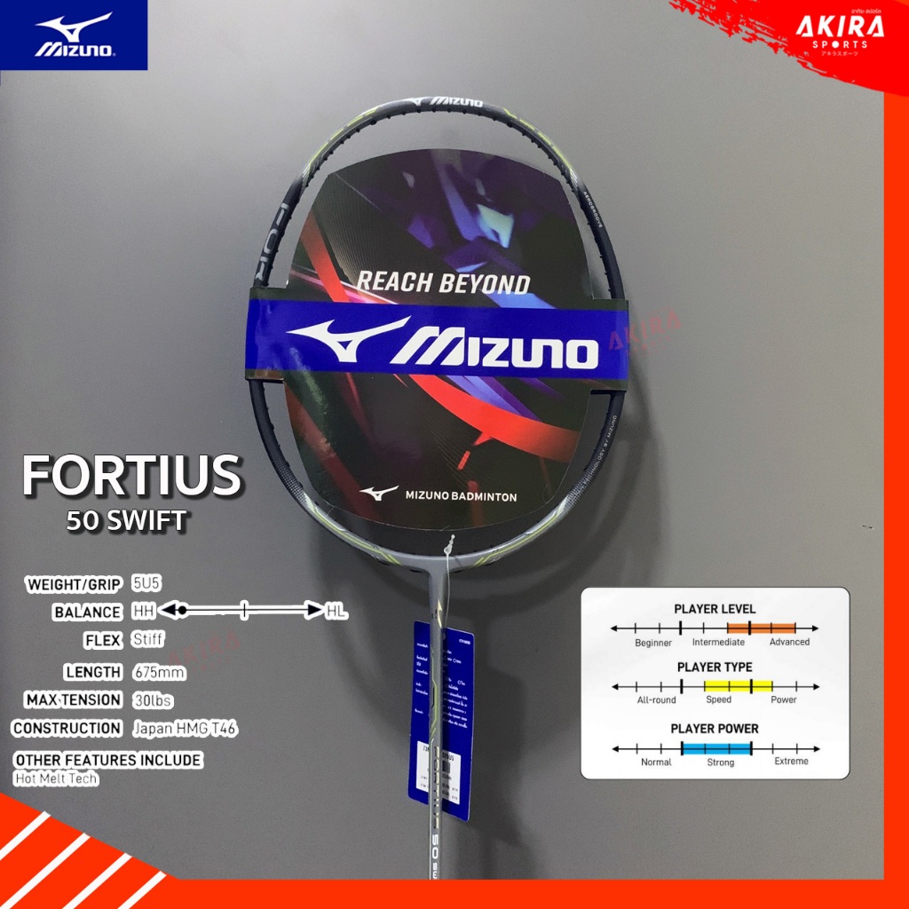 MIZUNO ไม้แบดมินตัน MIZUNO FORTIUS 50 SWIFT 5U แถมเอ็นตัวท็อปเลือกได้ และซองกำมะหยี่ (โปรดอ่านรายละเอียดก่อนสั่ง)