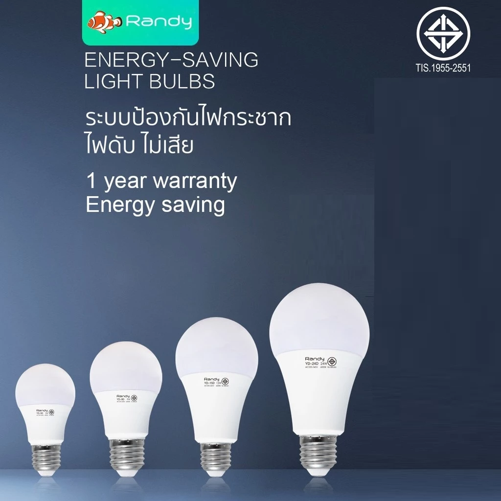 🎁กดสั่งซื้อ10ชิ้นได้รับของแถม5ชิ้น🎁Randy มอก.หลอดไฟLED Bulb5W9W15W18W24W หลอดไฟแอลอีดี ขั้วE27 ไฟ led LAMP แอลอีดีหลอดปร