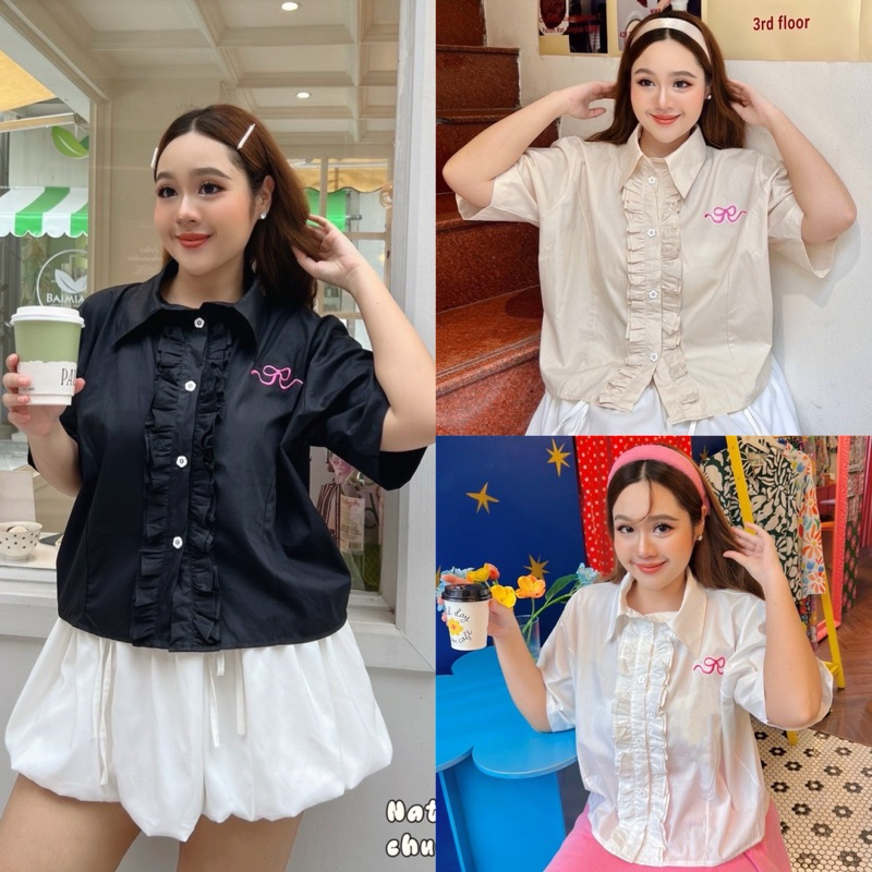 เสื้อเชิ้ตสาวอวบ เสื้อเชิ้ต อก38-50นิ้ว Freesize เสื้อสาวอวบ